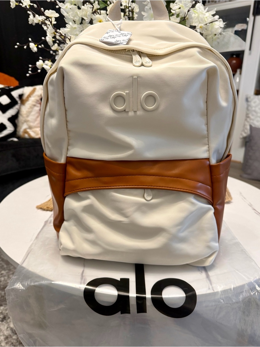 ALO YOGA Cream and Brown Two-Tone Backpack